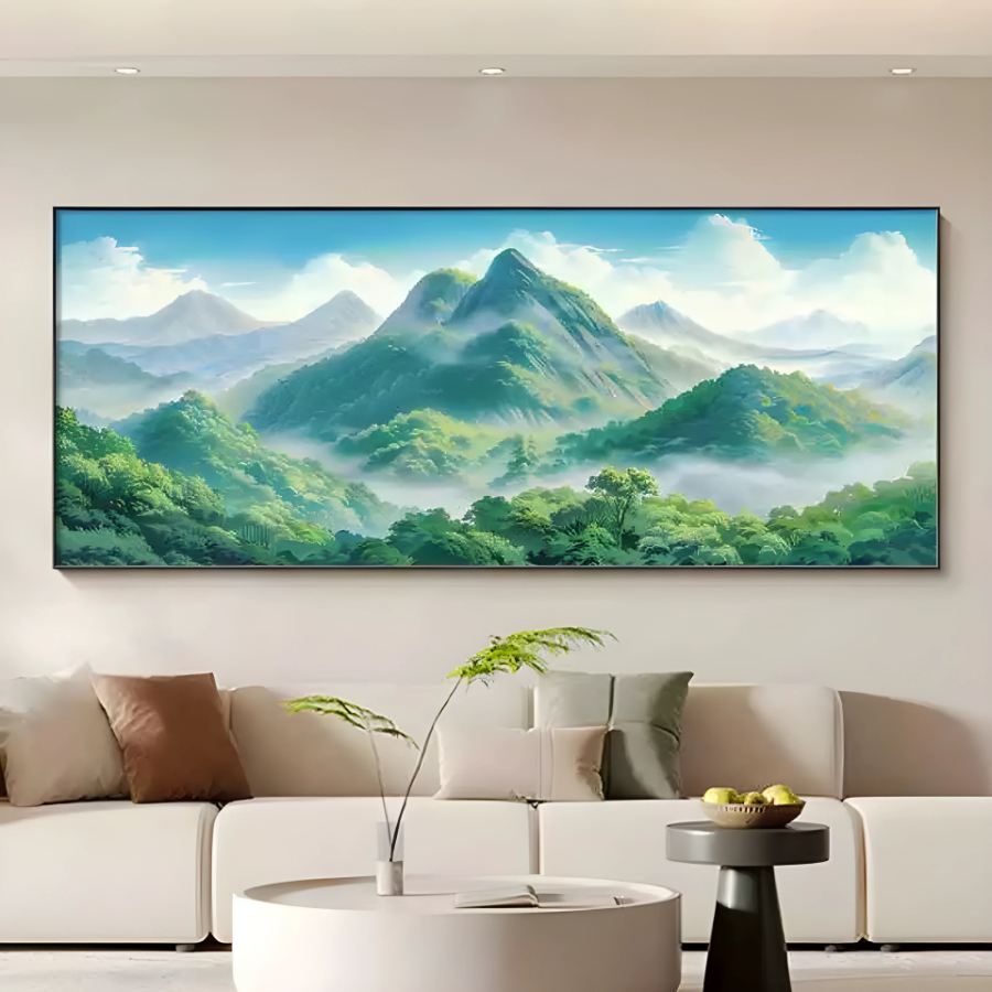 Tranh Núi Non Hùng Vĩ Phong Cảnh Thiên Nhiên Tráng Gương Cao Cấp Treo Phòng Khách - OHA Decor