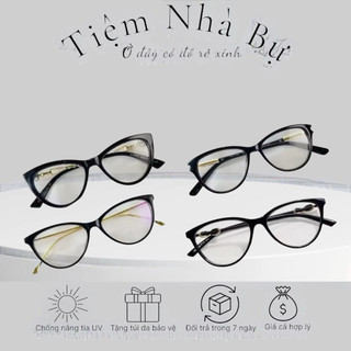 Các Gọng kính cận nữ, kính gọng mắt mèo nhựa dẻo kim loại trắng đen - Bự Store