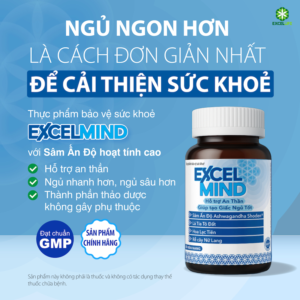 ExcelMind – Viên uống hỗ trợ giấc ngủ, an thần, giảm mất ngủ từ Sâm Ấn Độ Ashwagandha
