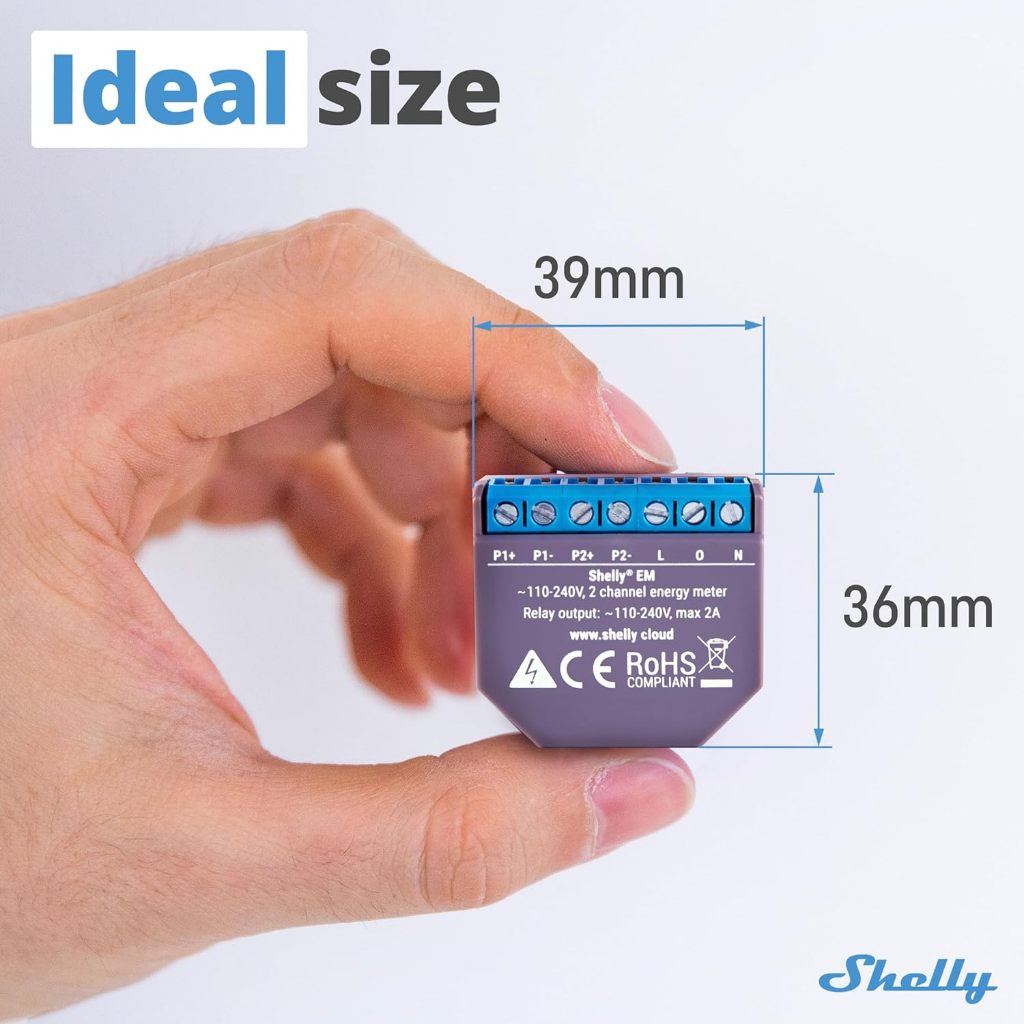 Shelly EM + Clamp Công tơ điện thông minh WiFi Đo lường năng lượng, điều khiển contactor, cảnh báo, lưu trữ