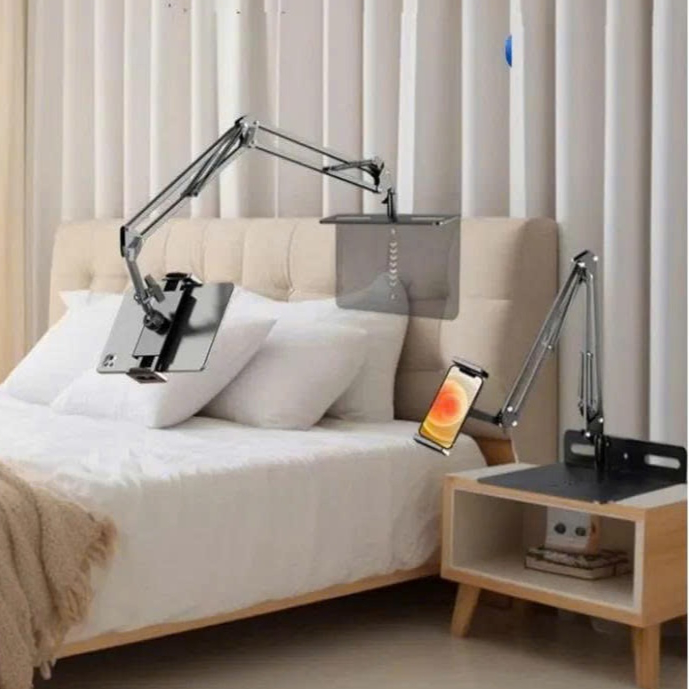 Giá đỡ điện thoại, ipad 2in1 treo đầu giường, để bàn, đứng sàn hợp kim nhôm chỉnh xoay 360 đa năng quay video, giải trí