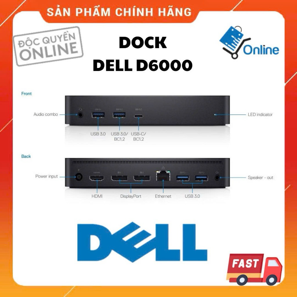 Thiết bị Dell Universal Dock D6000 mở rộng 3 màn 4K 60hz Chính hãng ...