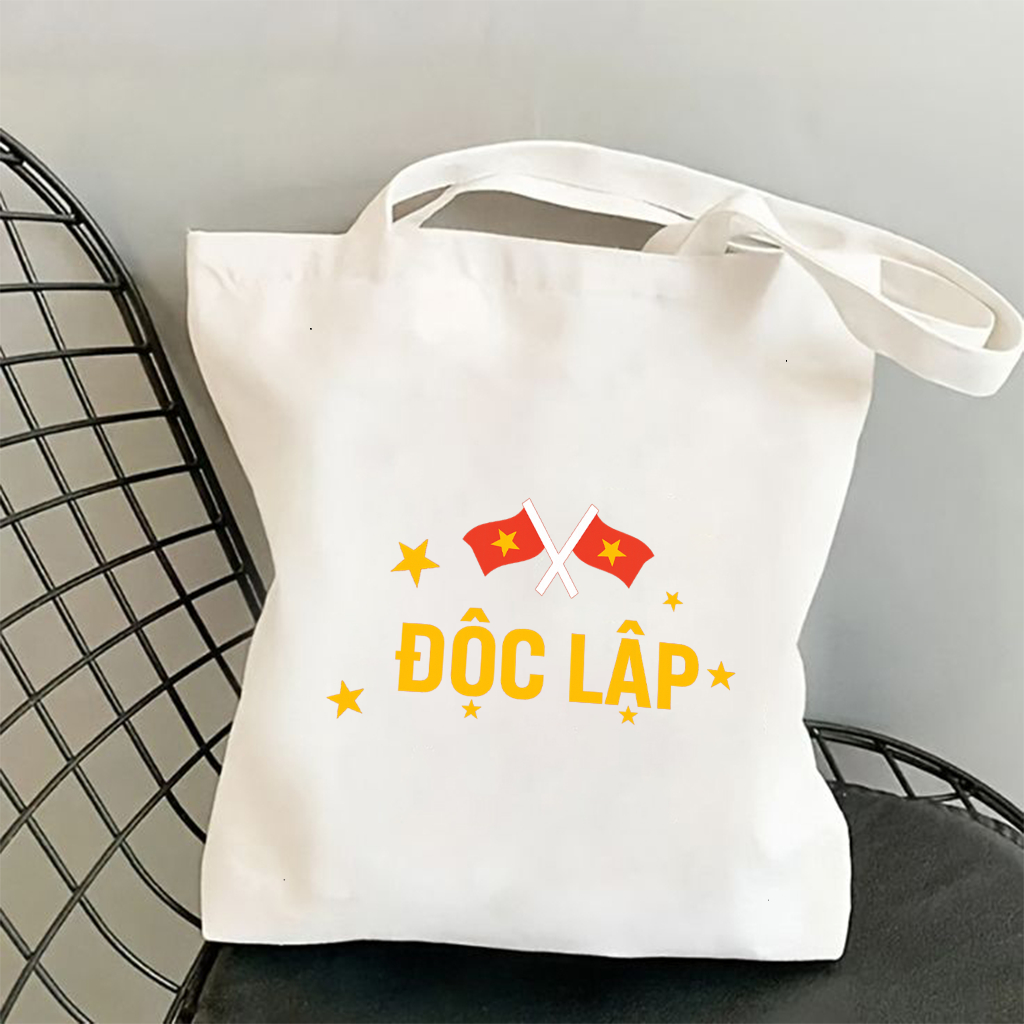 Túi tote có khóa kéo không khóa kéo lá cờ ĐỘC LẬP túi vải canvas đeo vai đi chơi kích thước 35x40cm tota0234