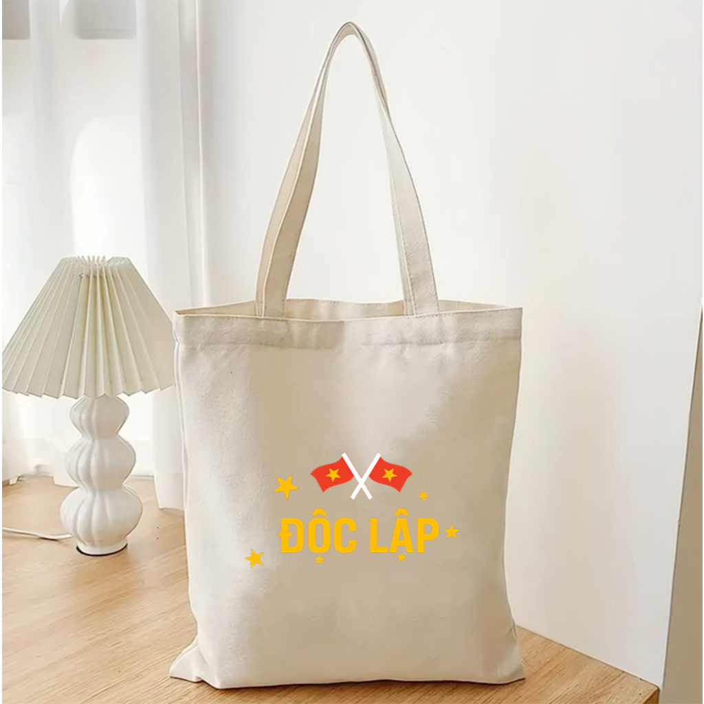 Túi tote có khóa kéo không khóa kéo lá cờ ĐỘC LẬP túi vải canvas đeo vai đi chơi kích thước 35x40cm tota0234