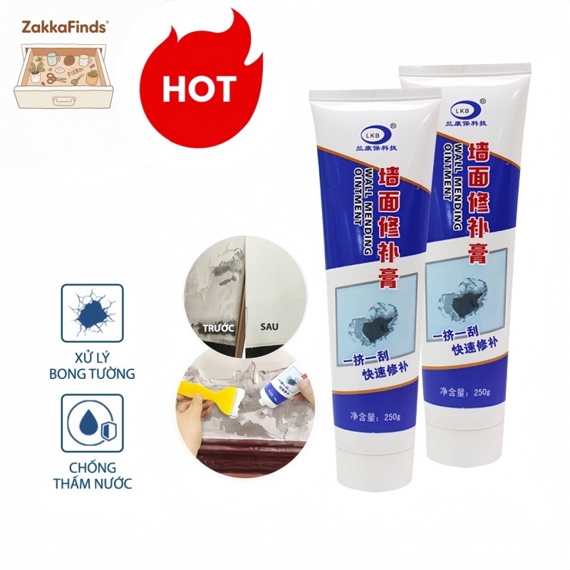 Tuýp Keo Vá Tường, Trám Vết Nứt, Khe Hở Trên Bề Mặt Tường Đa Năng (250g) - Chống Mốc Ẩm Làm Sạch Tường