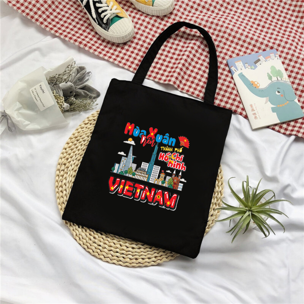 Túi tote có khóa kéo không khóa kéo Mùa Xuân Hồ Chí Minh túi vải canvas đeo vai đi chơi kích thước 35 x 40cm tota0228