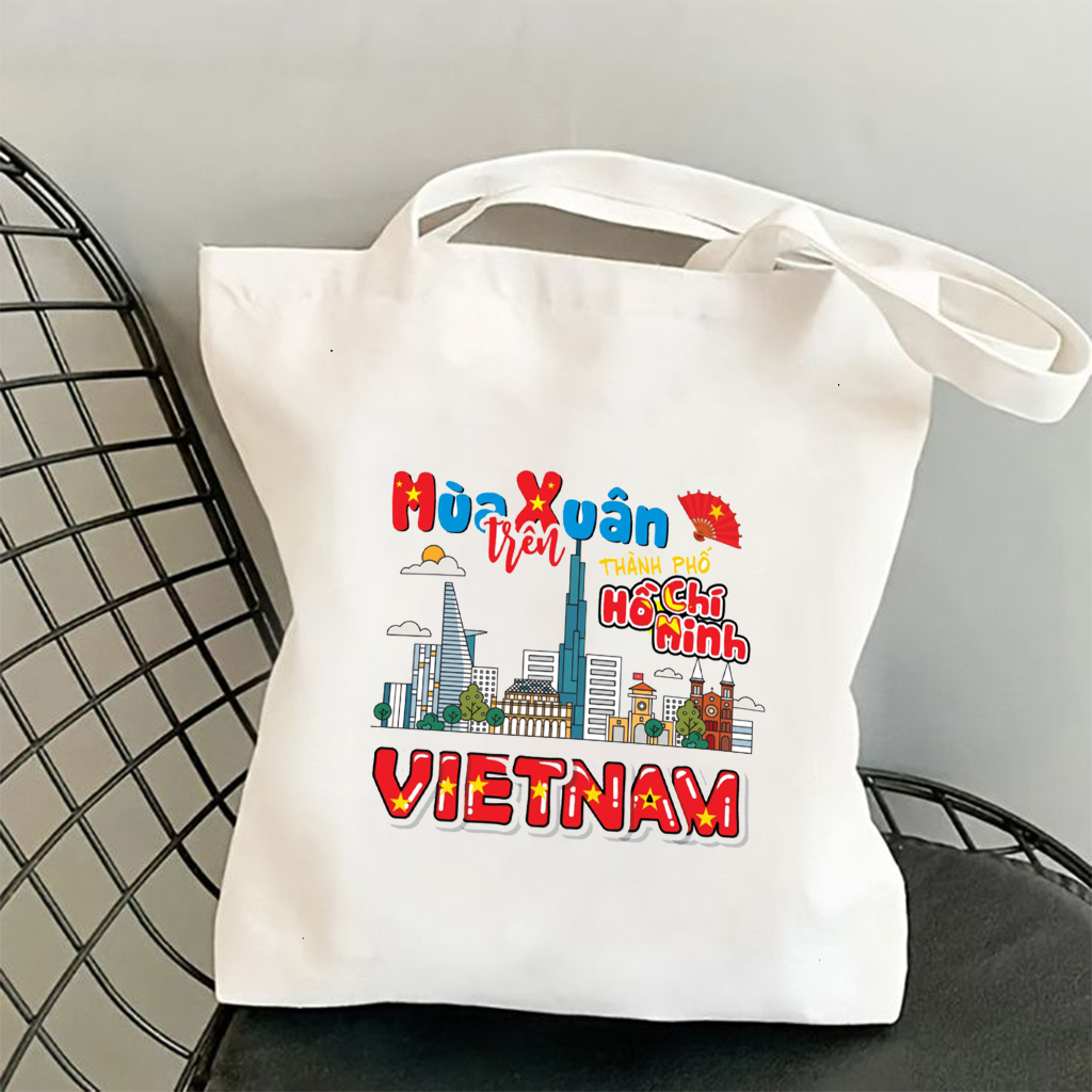 Túi tote có khóa kéo không khóa kéo Mùa Xuân Hồ Chí Minh túi vải canvas đeo vai đi chơi kích thước 35 x 40cm tota0228