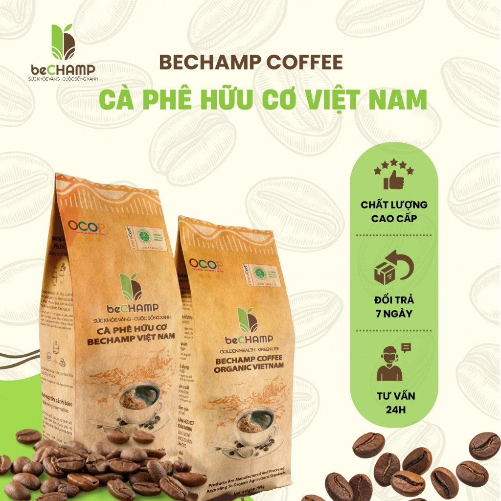 Cà phê rang xay hữu cơ beCHAMP 250g, cà phê nguyên chất, thơm ngon ...