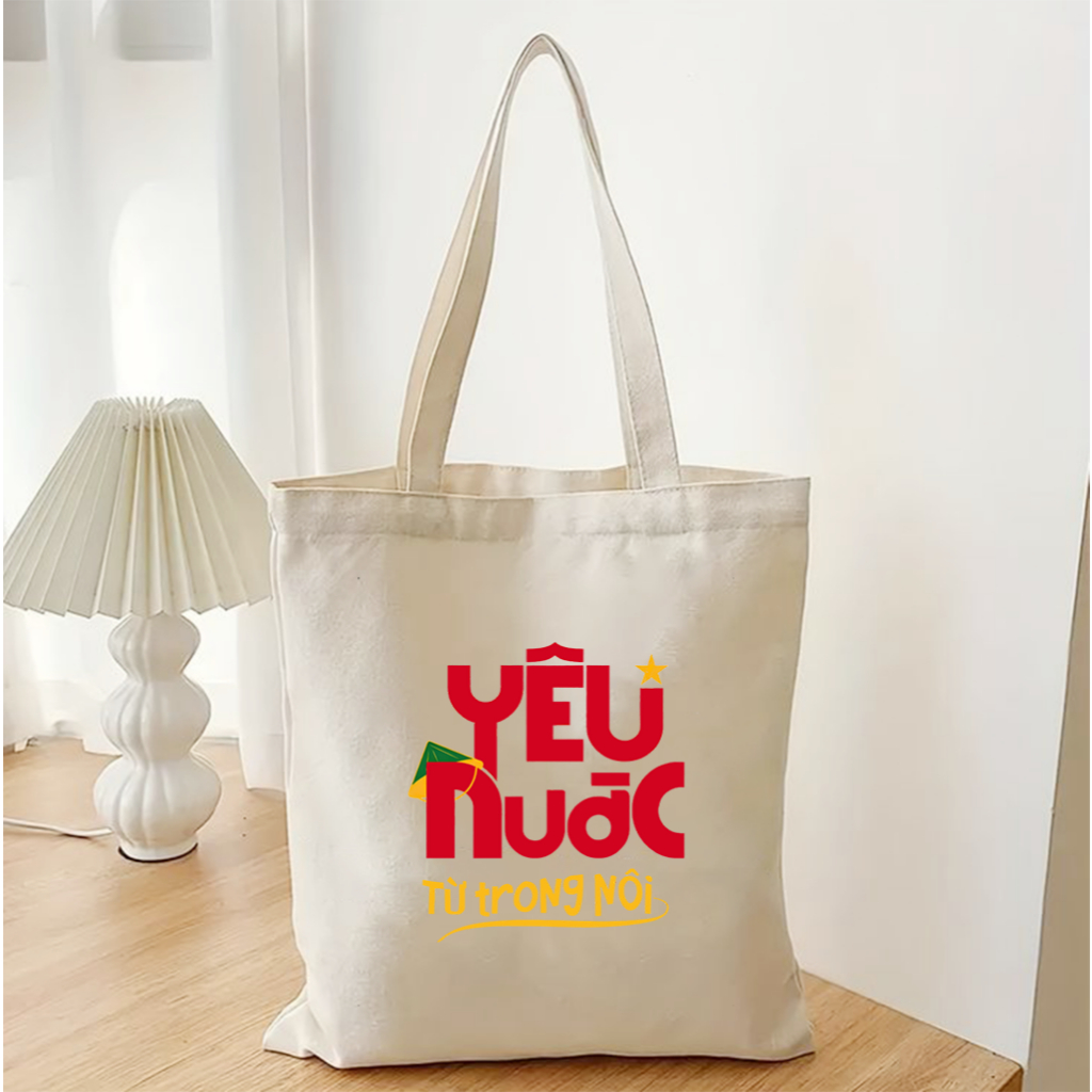 Túi tote có khóa kéo không khóa kéo YÊU NƯỚC TỪ TRONG NÔI túi vải canvas đeo vai đi chơi 35 x 40cm tota0231