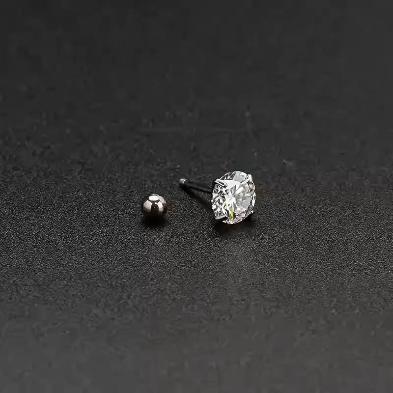 Khuyên tai nam bạc thiết kế chốt bi vặn đính nụ đá nhiều size đơn giản, cá tính | GEMY SILVER K190