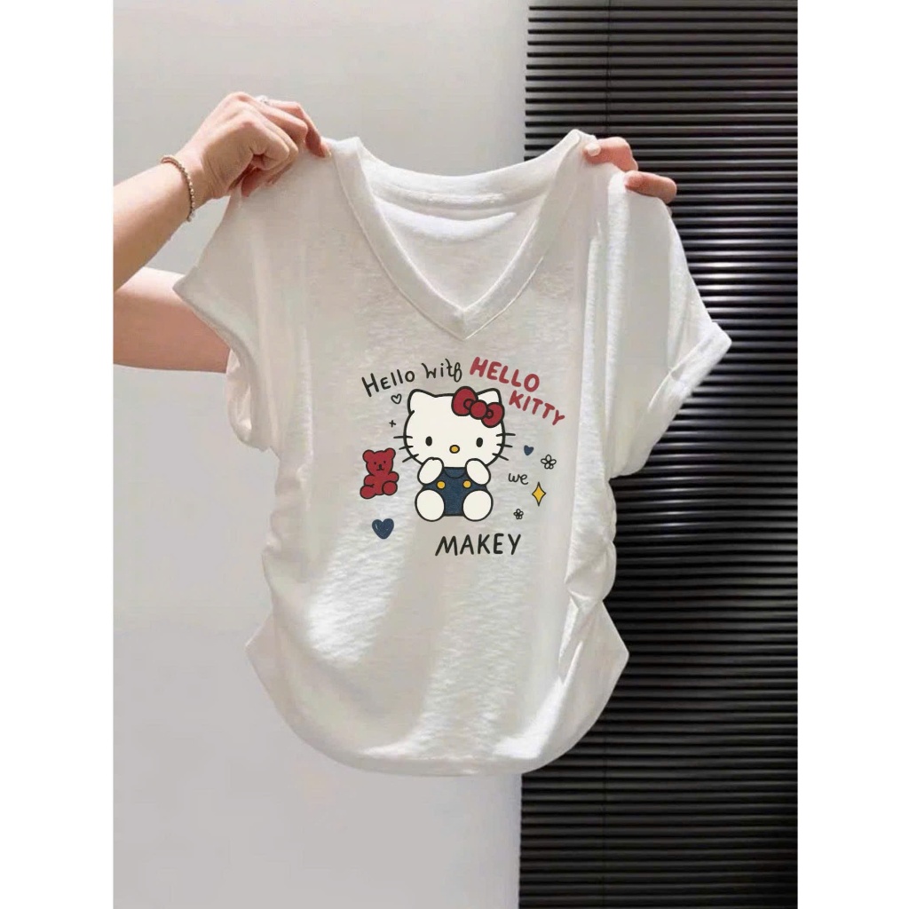 Áo thun nữ cổ tim Xượt rút sườn in hình siêu xinh JULY FASHION , Áo tim dây rút dáng vừa, chất thun xượt mềm mại
