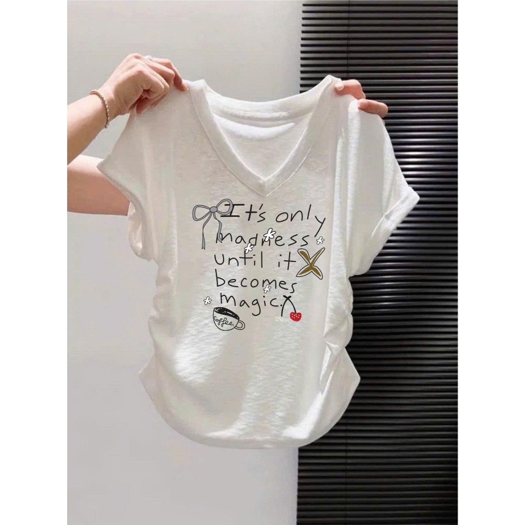 Áo thun nữ cổ tim Xượt rút sườn in hình siêu xinh JULY FASHION , Áo tim dây rút dáng vừa, chất thun xượt mềm mại