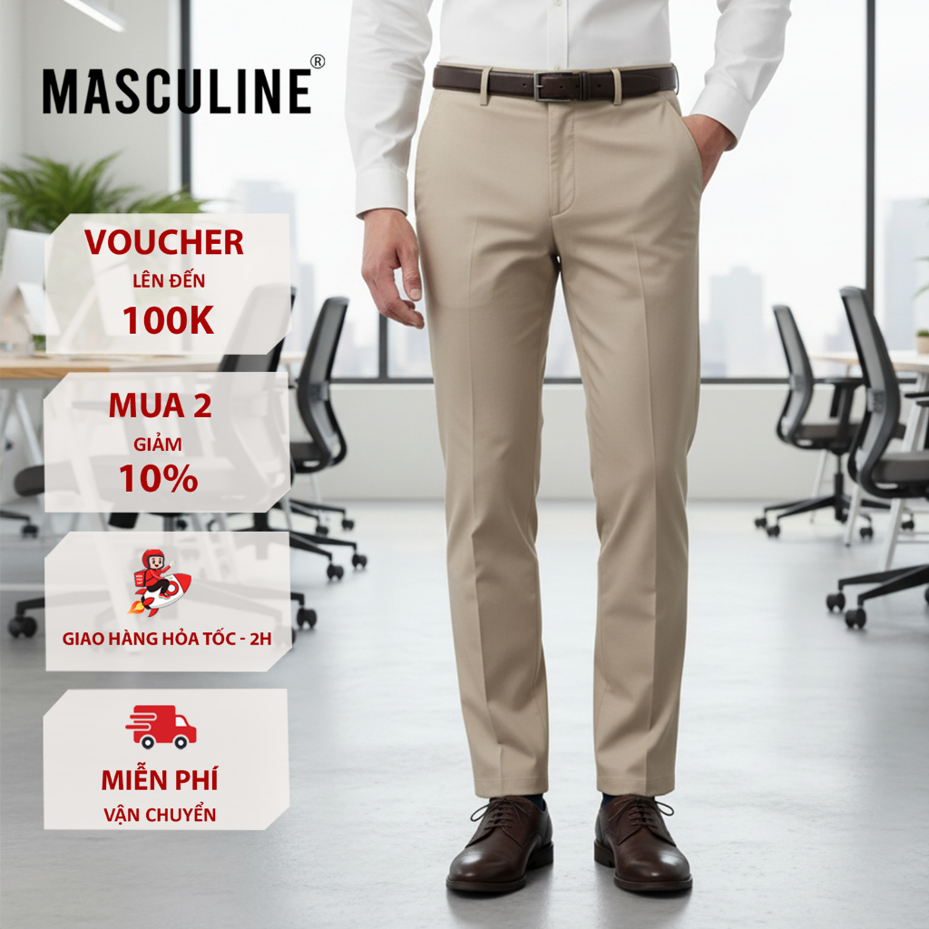 Quần kaki nam Masculine cao cấp, dáng regular không ly, phù hợp công sở, dạo phố - KKL24.2