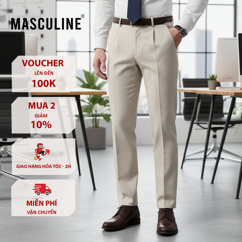 Quần kaki nam Masculine cao cấp, chất liệu cotton thoáng mát, kiểu dáng ôm sát thời thượng - KL23.1