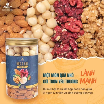 Mix 4 loại hạt tách vỏ Fonut hũ 500g hạt dinh dưỡng nấu sữa hạt, ăn vặt, ăn kiêng healthy