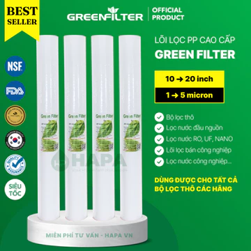 Lõi Lọc PP 20 inch 1 Micron Nhập Khẩu GREEN FILTER Lõi Lọc Bán Công Nghiệp 20" 1um 0.5um, Chính Hãng