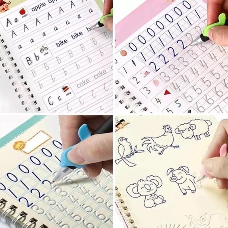 4 cuốn sách + 5 bút Ma thuật thực hành Copybook miễn phí lau Children's Ma thuật Ma thuật viết dán Phiên bản tiếng Anh