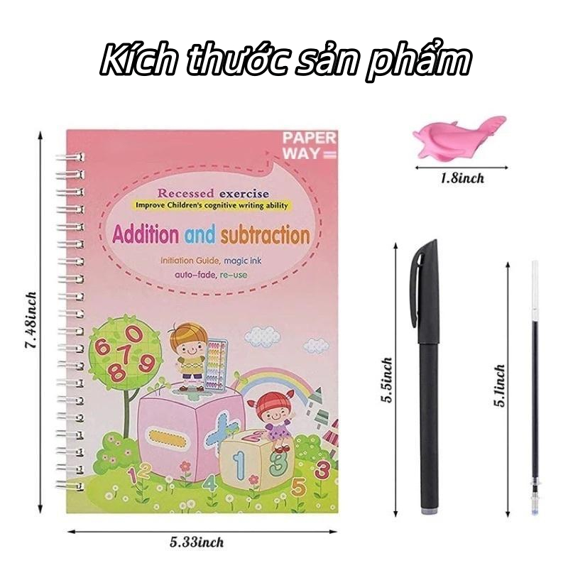 4 cuốn sách + 5 bút Ma thuật thực hành Copybook miễn phí lau Children's Ma thuật Ma thuật viết dán Phiên bản tiếng Anh