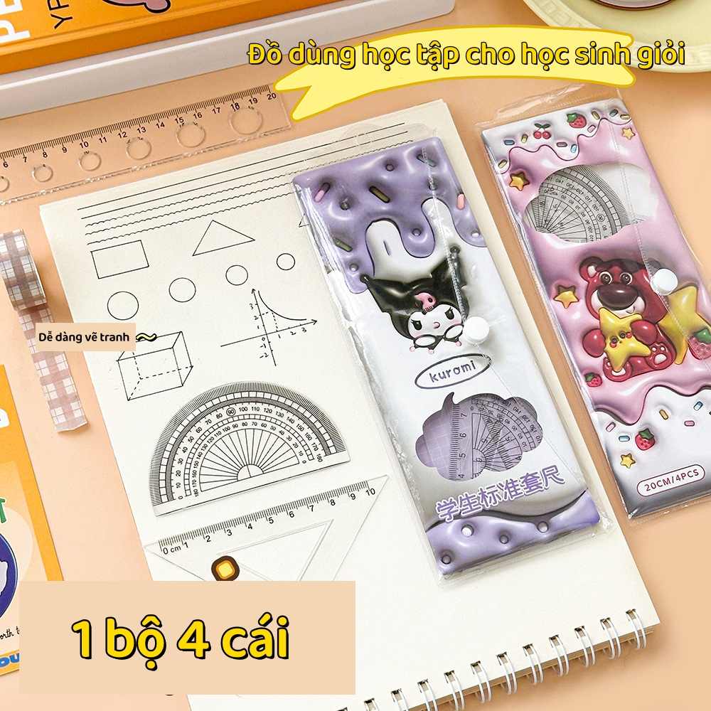 Bộ Thước Kẻ Đa Năng Hình Thú Ngộ Nghĩnh - Full Set [Thước Đo Góc, Thước 20cm, Thước Tam Giác]