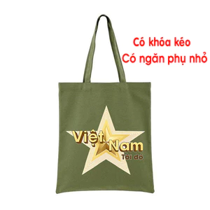 Túi tote xanh lá có khóa kéo yêu nước Việt Nam Tôi Đó túi vải canvas Yêu Việt Nam đeo vai đi chơi đi học tuie0226