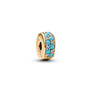 Charm Bấm Pandora Mạ Vàng 14K Đính Đá Xanh Dương