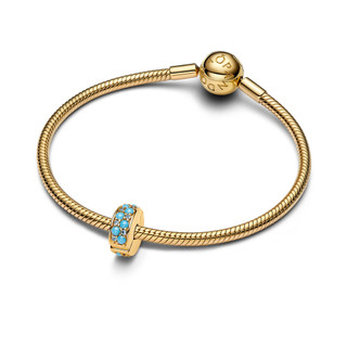 Charm Bấm Pandora Mạ Vàng 14K Đính Đá Xanh Dương