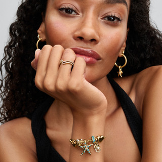 Charm Bấm Pandora Mạ Vàng 14K Đính Đá Xanh Dương