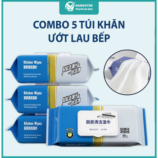 Combo 5 túi khăn ướt lau bếp 80 tờ siêu sạch chứa vitamin E an toàn da #A150