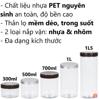 Combo 5 lọ keo, hũ pet nắp nhôm đựng gia vị, đồ khô ms: 0884-1, 0885-1, 0886-1, 0887-1, 0888-1