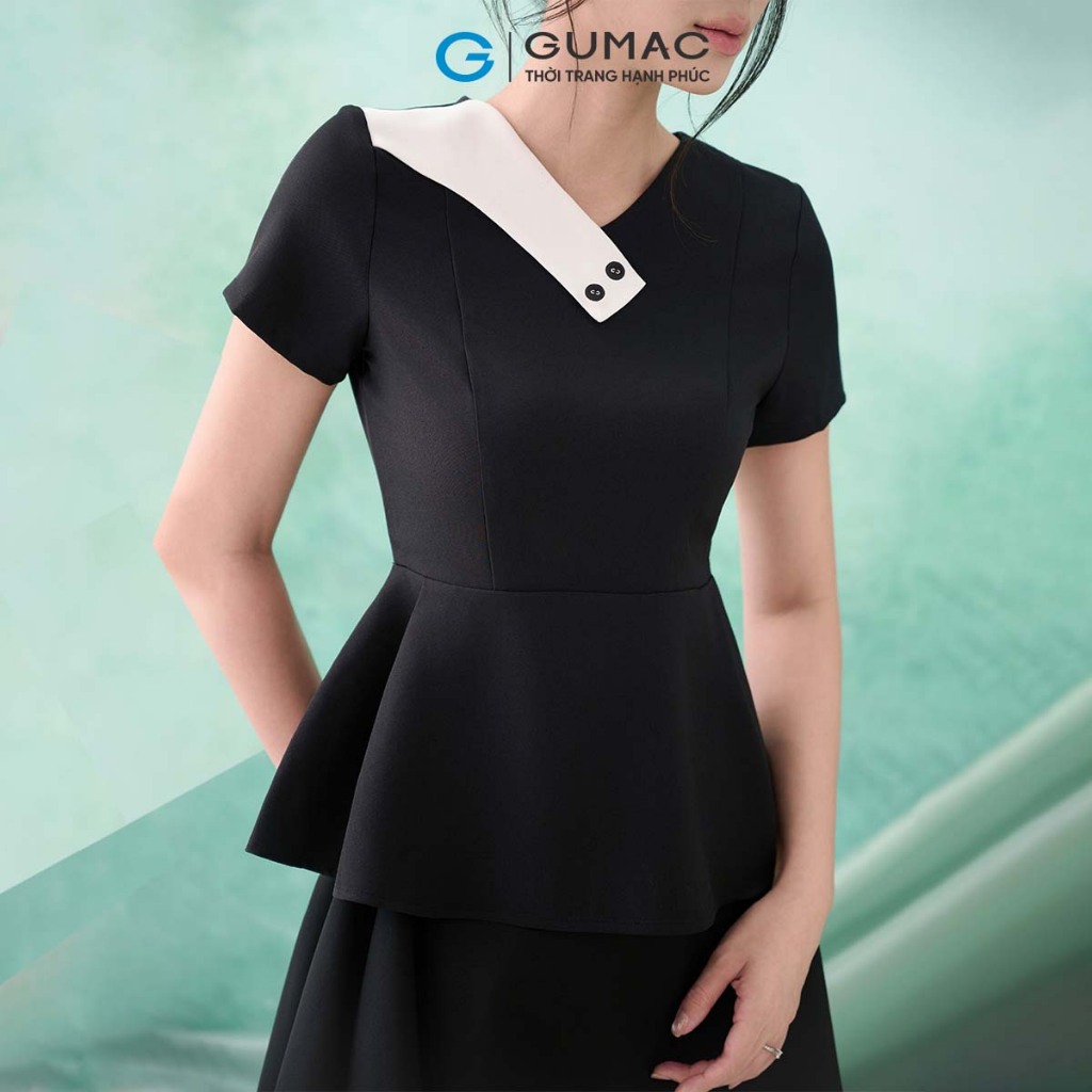 Set lẻ Áo peplum phối cổ  AF07046 - Chân váy nữ GUMAC xòe đổ sườn  VF07045