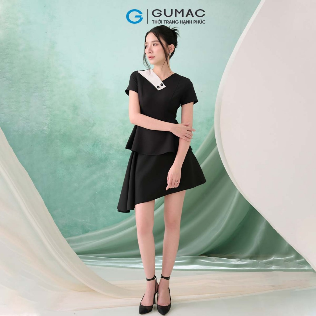Set Lẻ Áo Peplum Nữ GUMAC Dáng Xòe Phối Cổ Cách Điệu AF07046 - Chân Váy Nữ Dáng Xòe Đổ Sườn Trẻ Trung VF07045