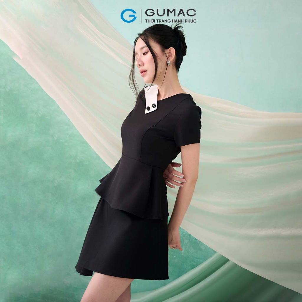 Set Lẻ Áo Peplum Nữ GUMAC Dáng Xòe Phối Cổ Cách Điệu AF07046 - Chân Váy Nữ Dáng Xòe Đổ Sườn Trẻ Trung VF07045