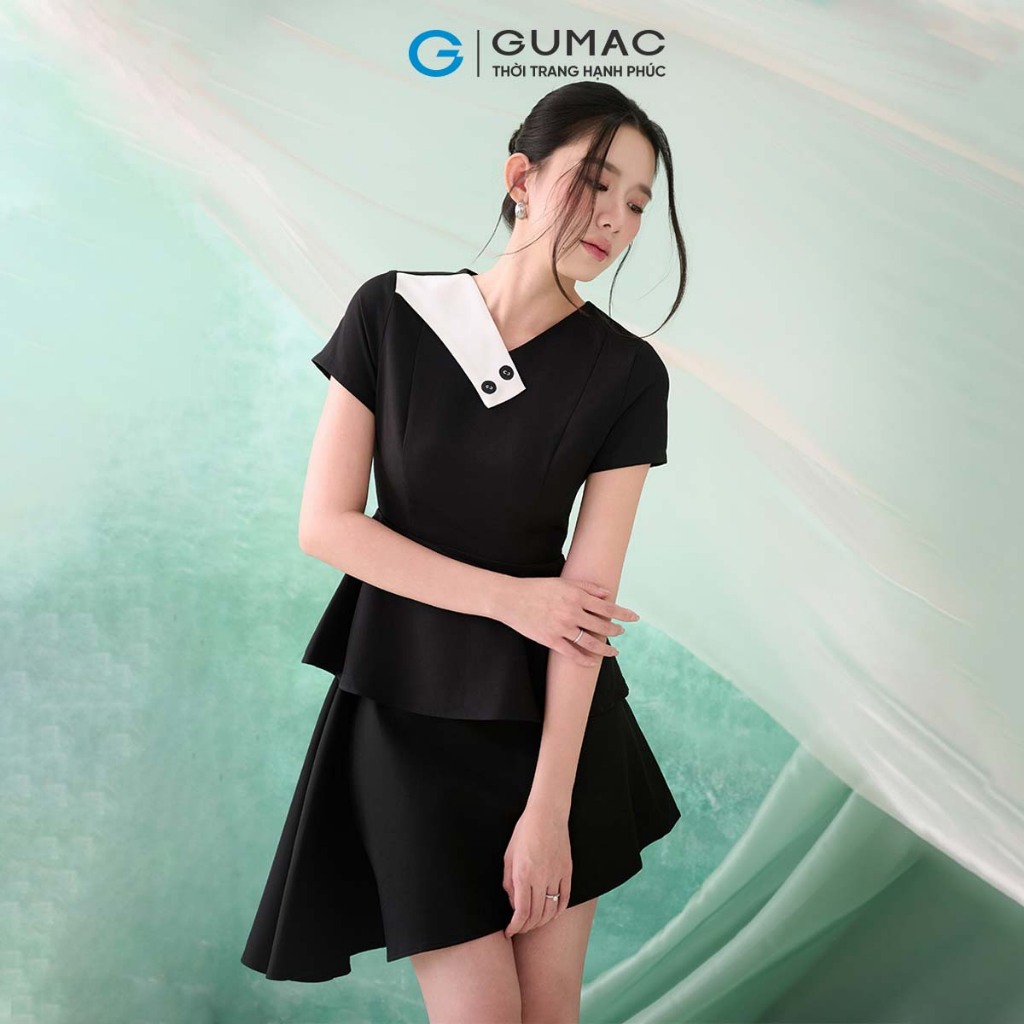 Set Lẻ Áo Peplum Nữ GUMAC Dáng Xòe Phối Cổ Cách Điệu AF07046 - Chân Váy Nữ Dáng Xòe Đổ Sườn Trẻ Trung VF07045