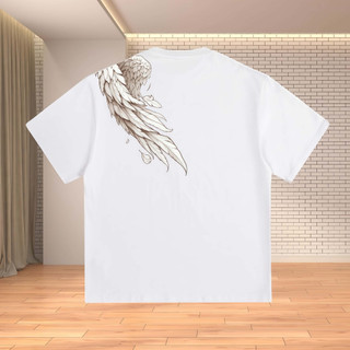 Áo thun unisex cotton high street lông vũ cánh chim in logo áo thun dáng rộng cảm giác cao cấp