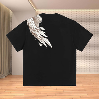 Áo thun unisex cotton high street lông vũ cánh chim in logo áo thun dáng rộng cảm giác cao cấp