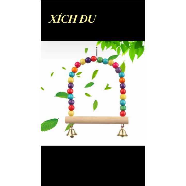 Xích Đu Gỗ Cho Vẹt, Đồ Chơi Treo Lồng Kèm Hạt Gỗ Màu Sắc Cho Lovebird, Cockatiel, Yến Phụng