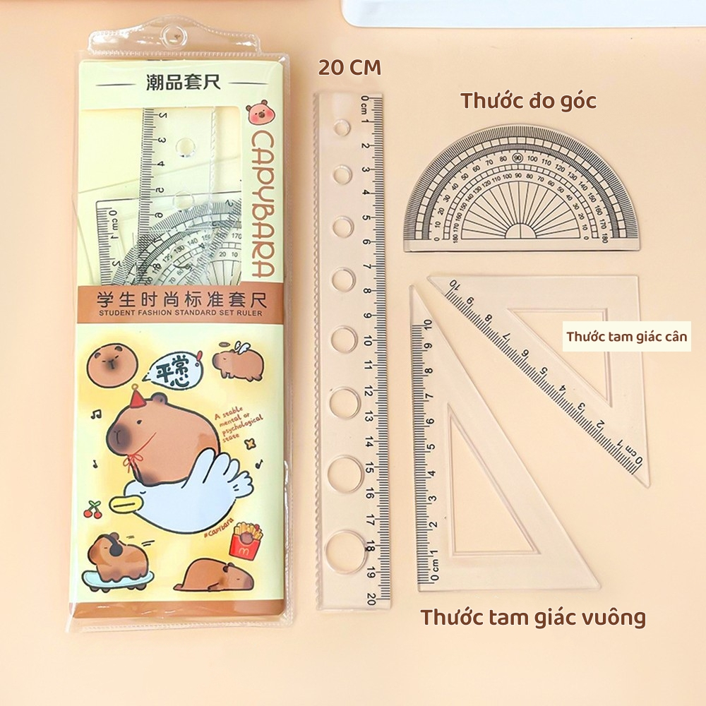 Bộ Thước Kẻ Đa Năng Hình Thú Ngộ Nghĩnh - Full Set [Thước Đo Góc, Thước 20cm, Thước Tam Giác]