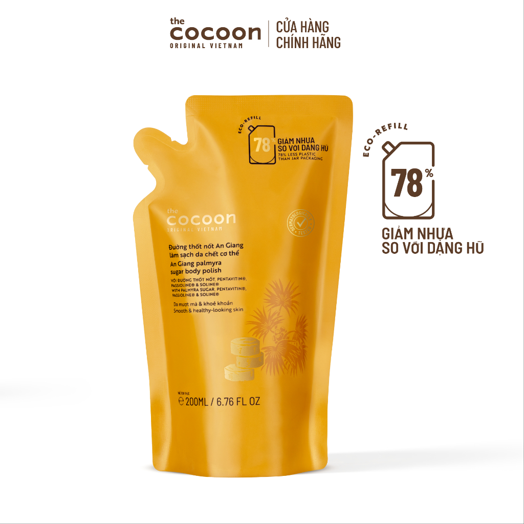 [MUA 2 GIẢM 37%] Combo 1 hũ Tẩy da chết cơ thể đường thốt nốt An Giang Cocoon 200ml + 1 Túi refill 200ml