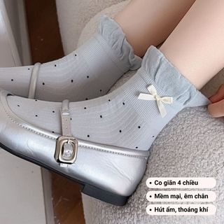 Set 5 đôi tất lolita phối nơ GOMTAT, vớ nữ phối nơ họa tiết chấm bi phong cách Hàn Quốc hot trend - ZFK-B011-CB5