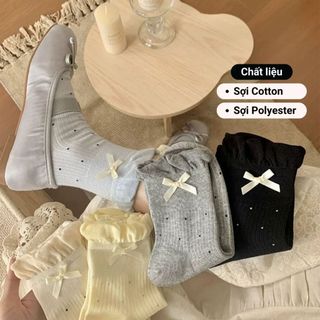 Set 5 đôi tất lolita phối nơ GOMTAT, vớ nữ phối nơ họa tiết chấm bi phong cách Hàn Quốc hot trend - ZFK-B011-CB5