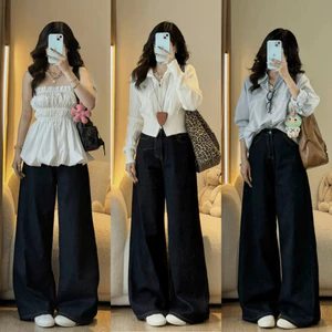 Quần Jean Nữ Đen Xám Suông Ống Rộng 33CM Cạp Cao Quần Jean Nữ Chất Jean Denim Tôn Dáng HOTTREND MIAA
