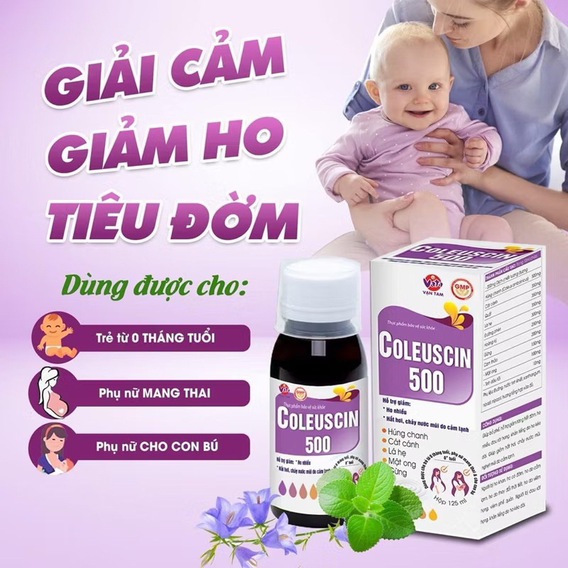 [HÀNG CTY + QUÀ] COLEUSCIN 500 Siro Ho Giải Cảm Cúm, Giảm Ho, Đờm An Toàn Cho Bà Bầu, Trẻ Sơ Sinh - Hộp 20 Gói/10ml