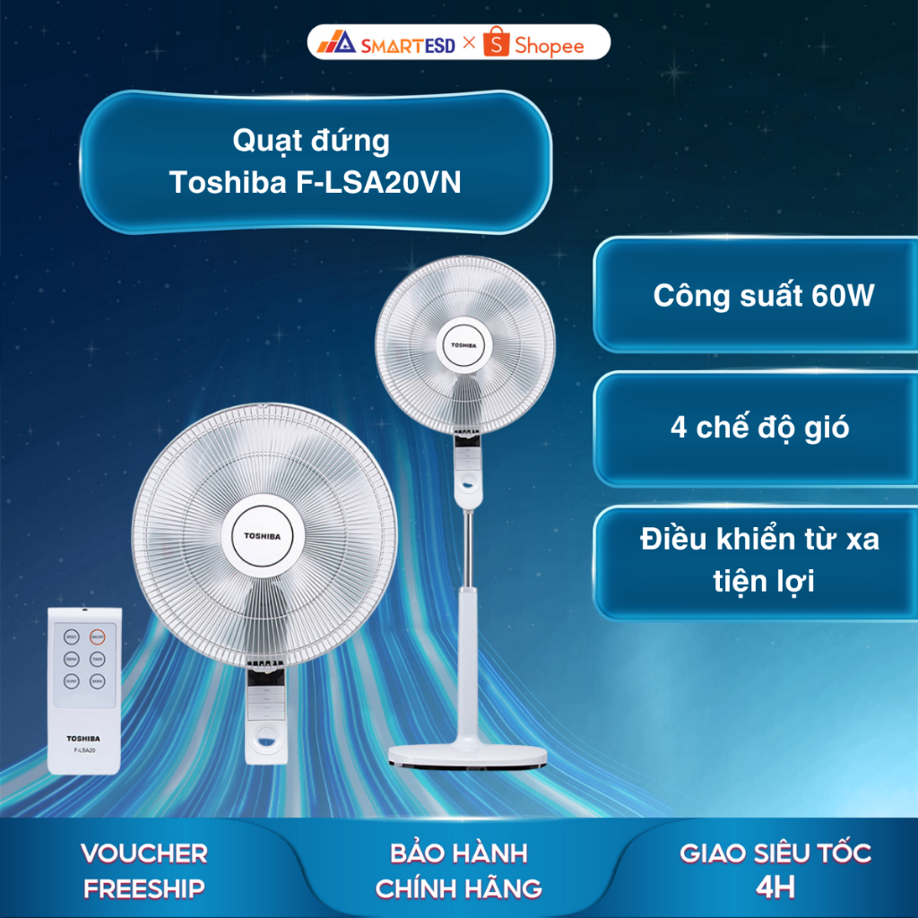 Quạt đứng Toshiba F-LSA20VN - 4 chế độ thông minh - Bảo hành chính hãng 12 tháng [Hỏa tốc Hcm]