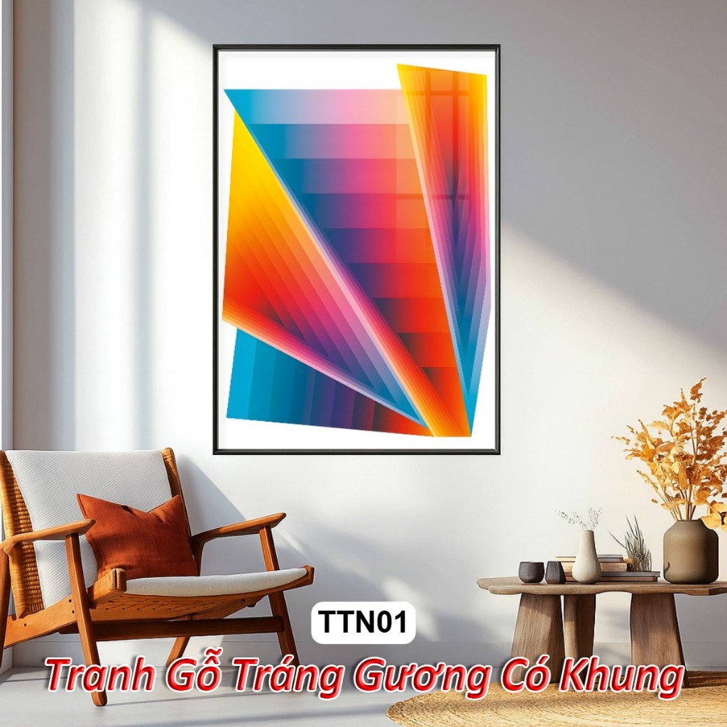 Tranh Trừu Tượng Phong Cách Bauhaus Hiện Đại Tráng Gương Khung Composite Treo Tường Decor Phòng Khách