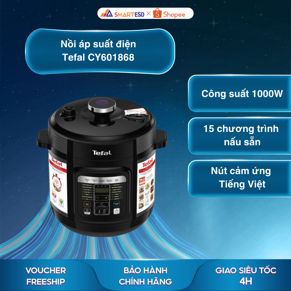 Nồi áp suất Tefal CY601868 6L - 15 chức năng nấu cài đặt sẵn - Bảo hành chính hãng 24 tháng