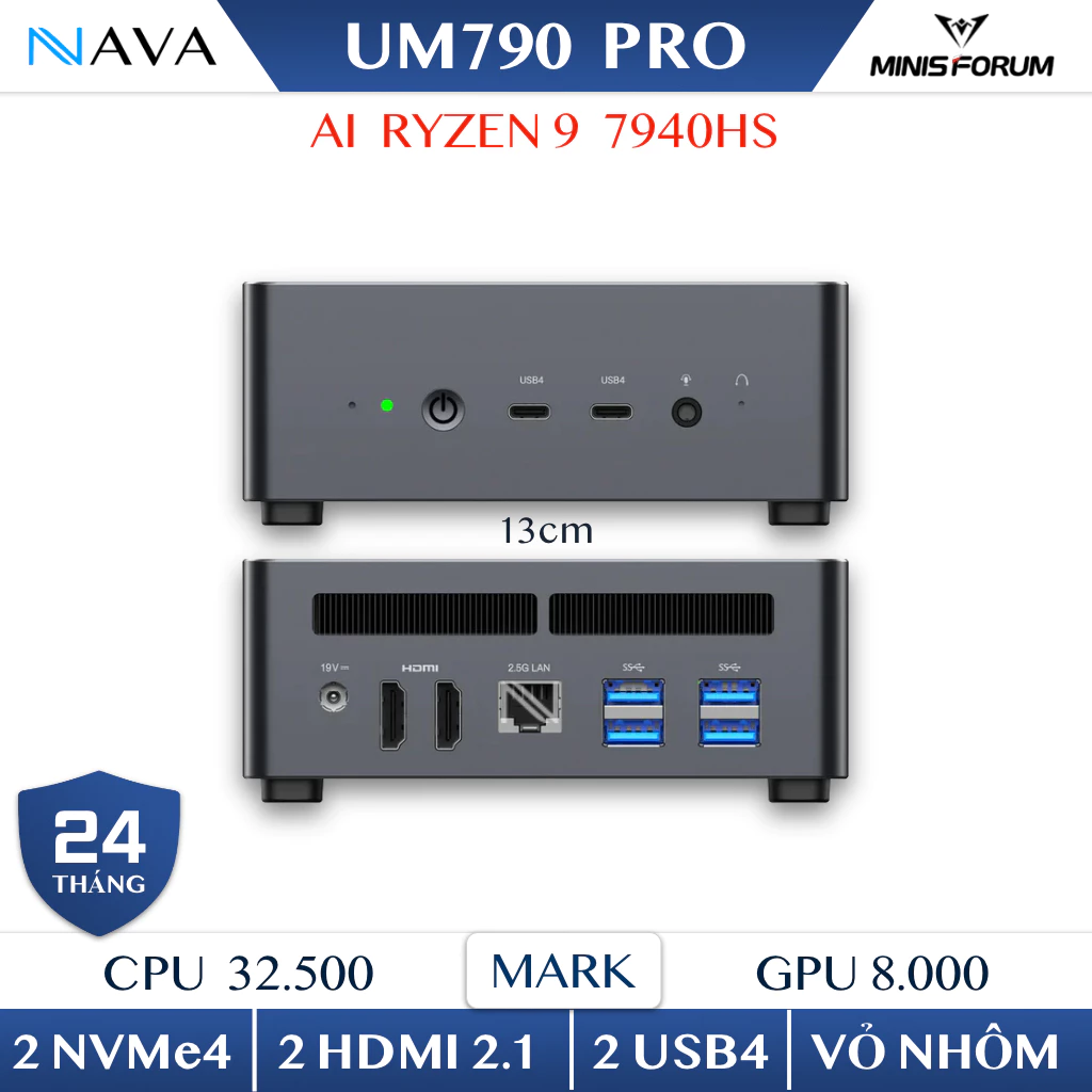 Mini PC Minisforum UM790 PRO DDR5 Máy tính Gaming AMD Ryzen 9 R9 7940HS R7 7840HS 790