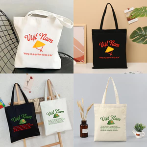 Túi tote có khóa kéo không khóa kéo hình nón Độc Lập Tự Do Hạnh Phúc túi vải canvas đeo vai đi chơi 35 x 40cm tota0230