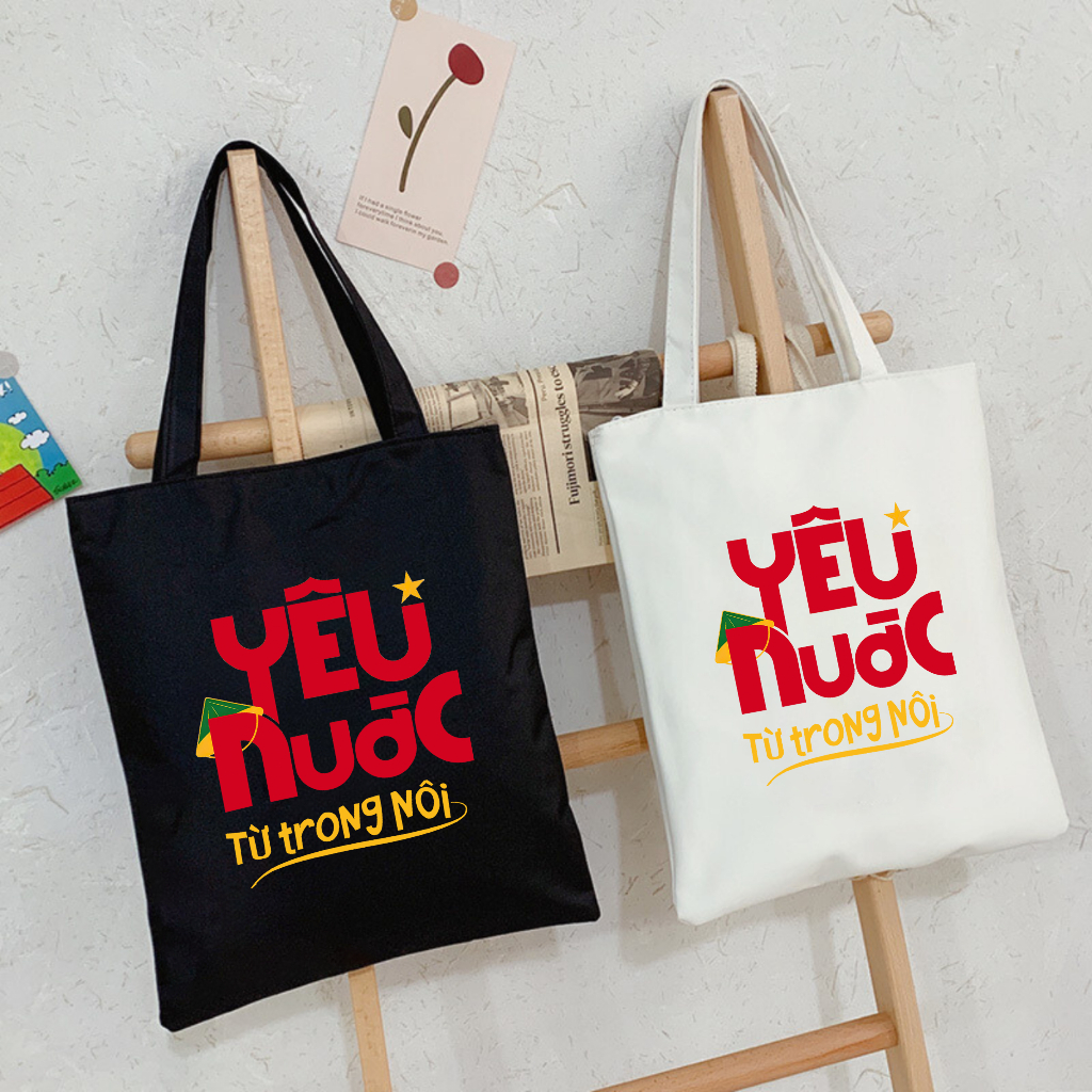 Túi tote có khóa kéo không khóa kéo YÊU NƯỚC TỪ TRONG NÔI túi vải canvas đeo vai đi chơi 35 x 40cm tota0231