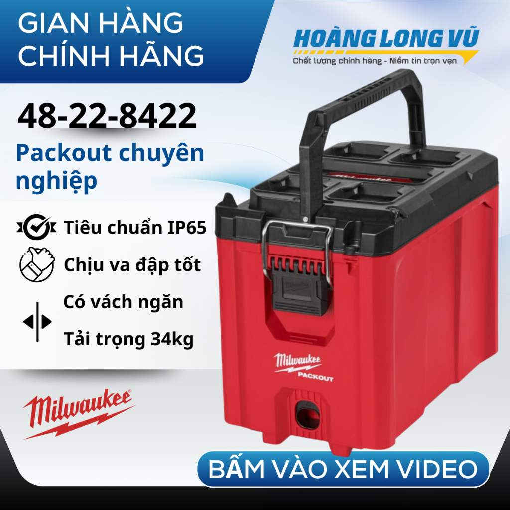 Thùng Đồ Nghề Packout Milwaukee 8422 Hộp Đựng Dụng Cụ Chống Nước Chống Va Đập Chuyên Dụng 48-22-8422