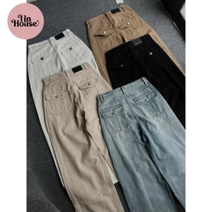 Quần Jean Nữ Suông Túi Nắp Ống Rộng Form Đẹp – Jean Cotton Thoải Mái, Dài 95–105cm